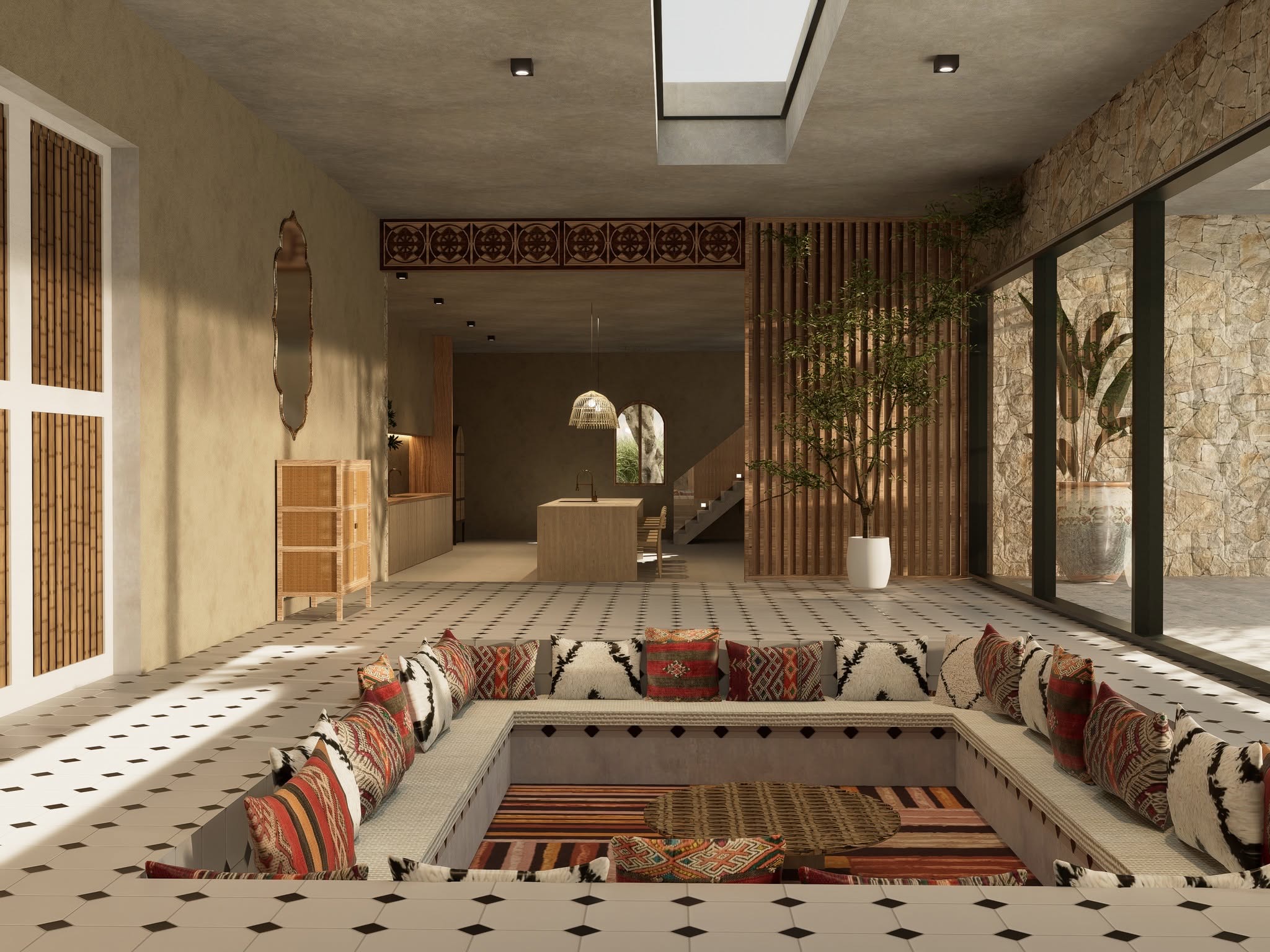 Bohemian rustic house interior in Morocco